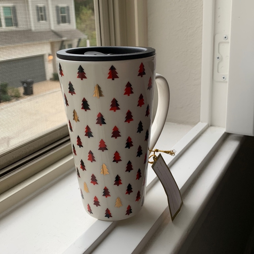 Godinger Gatherings Christmas themed ceramic travel mug 16 oz